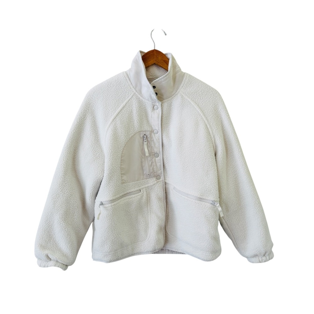 Quince Snap Front Sherpa Jacket Womens S Ivory Fleece Lined Pockets Cozy Travel